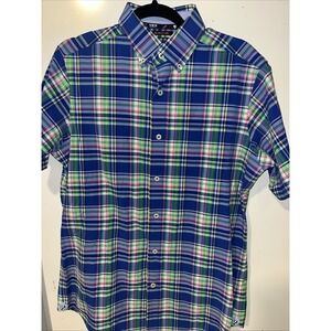 Cremieux Men's Medium Plaid Polo Shirt Performance Stretch Short Sleeve Button